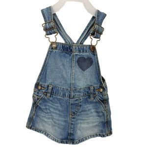 Girls Osh Kosh Denim VestBak‎ Overalls Dress Jumper Heart Size 24 months